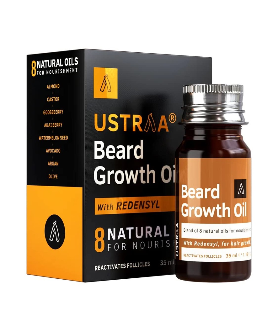 USTRAA Beard growth Oil - 1.18 Oz - More Beard growth, With Redensyl, 8 Natural Oils including Jojoba Oil, Vitamin E, Nourishment & Supporting, No Harmful Chemical Chemical
