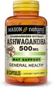 Mason Natural Ashwagandha 500 mg, Stres ve Enerji Desteği için Adaptojen, Herbal Supplement, 60 Day Supply