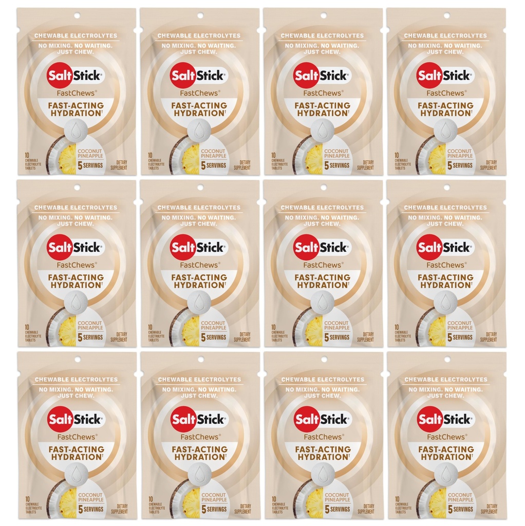 SaltStick Electrolyte FastChews - 120 Kont Coconut Pineapple Flavor - Hydration için Electrolyte Tabletler, Salt Tabs - 10 Kont (12'nin paketi)
