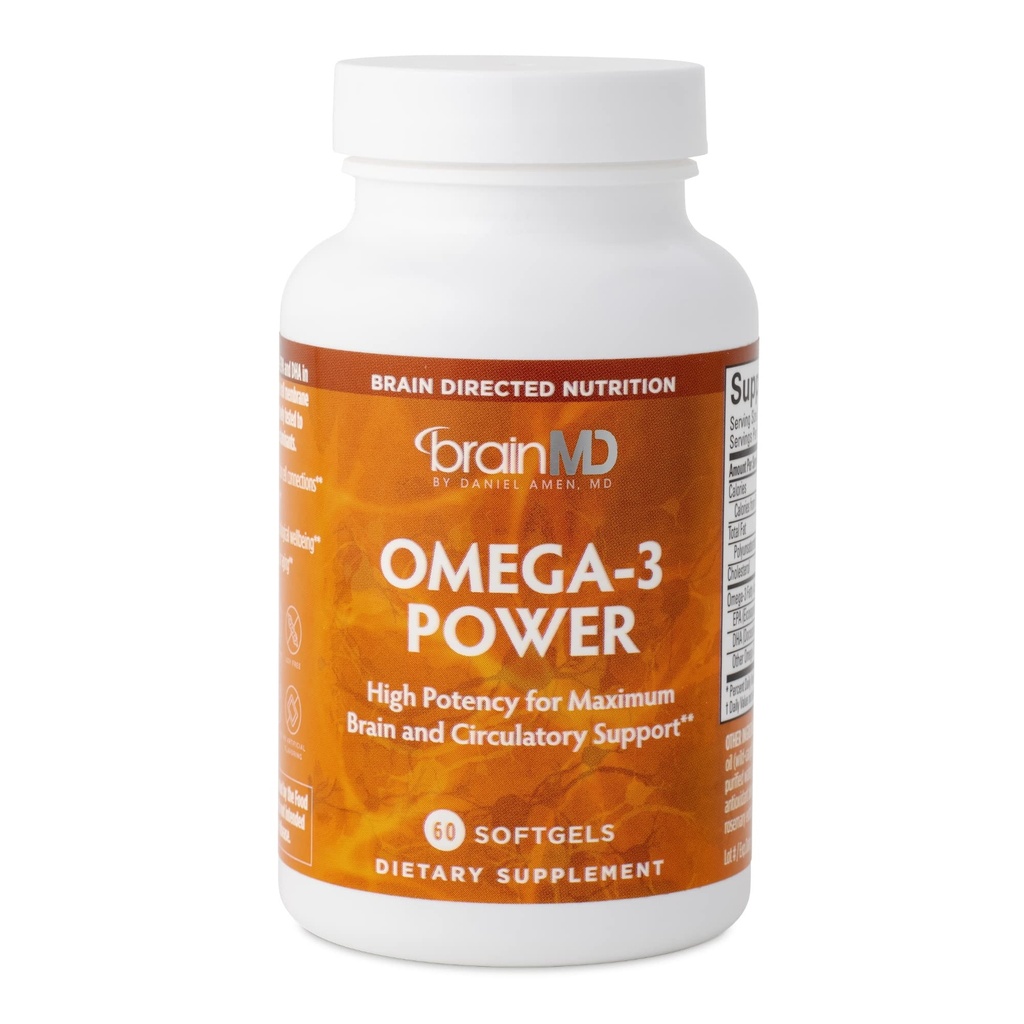 BRAINMD Dr Amen Omega-3 Power - 60 Capsules - Ortak & Immune Support Supplement - Contains DHA & EPA - Gluten Free - 30 Hizmet