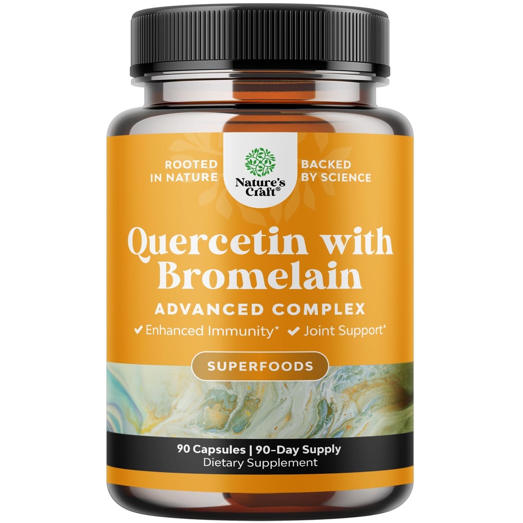Immune Aid için Bromelain Supplement ile Saf Quercetin - Yüksek Potent Quercetin 500 mg Capsules with Bromelain for Immune Support & Breathing - Beslenme Respiratory Supplement - 90 Ct