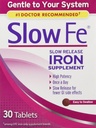 Yavaş Fe Iron Supplement – Yavaş Yayın Tabletleri, Yüksek Potency, Sisteminizde Nazik, 30 Tablet (Pazar 3)