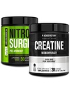 Jacked Factory NITROSURGE Pre Workout Supplement (Green Apple, 30 Hizmet) & Kretine Monohidrat Toz (Unflavored, 30 Hizmet)