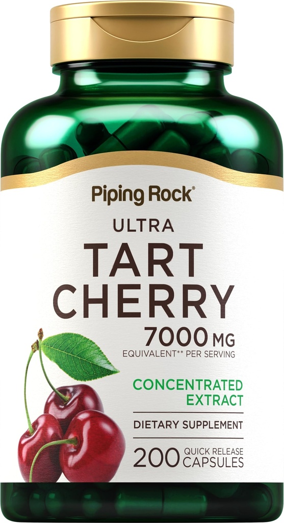 Piping Rock Tart Cherry Extract Capsules | 7000 mg | 200 Pills | Kadınlar ve Erkekler için | Ultra Kuvvetli Ekstraksiyon | Non-GMO, Gluten Free Supplement Supplement