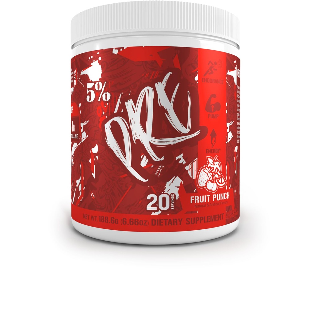 5% Nutrition Code Red Series Pre Workout Powder for Men & Women | Energy, Pump, Power, Protein Synthesis & Focus | 300mg Caffeine, L-Citrulline, Glycerol, Taurine, Alpha GPC, Huperzine (Fruit Punch)