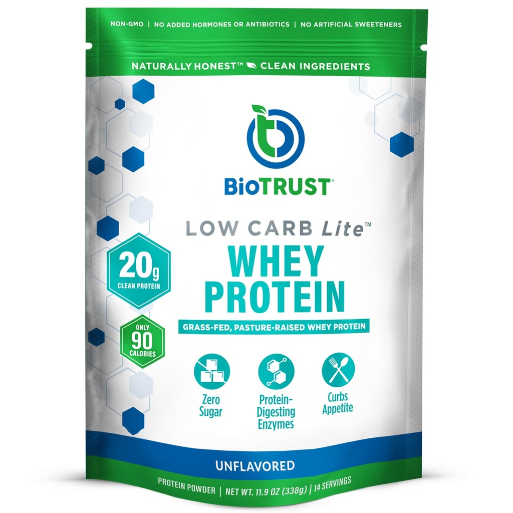 BioTrust Low Carb Lite, Low Calorie protein Toz – Low Carb, Sugar Free, Low sodyum, Keto protein Toz – 20g Grass-Fed Whey Protein Isolate with Digestive Enzymes – Unflavored, 14 Servisler