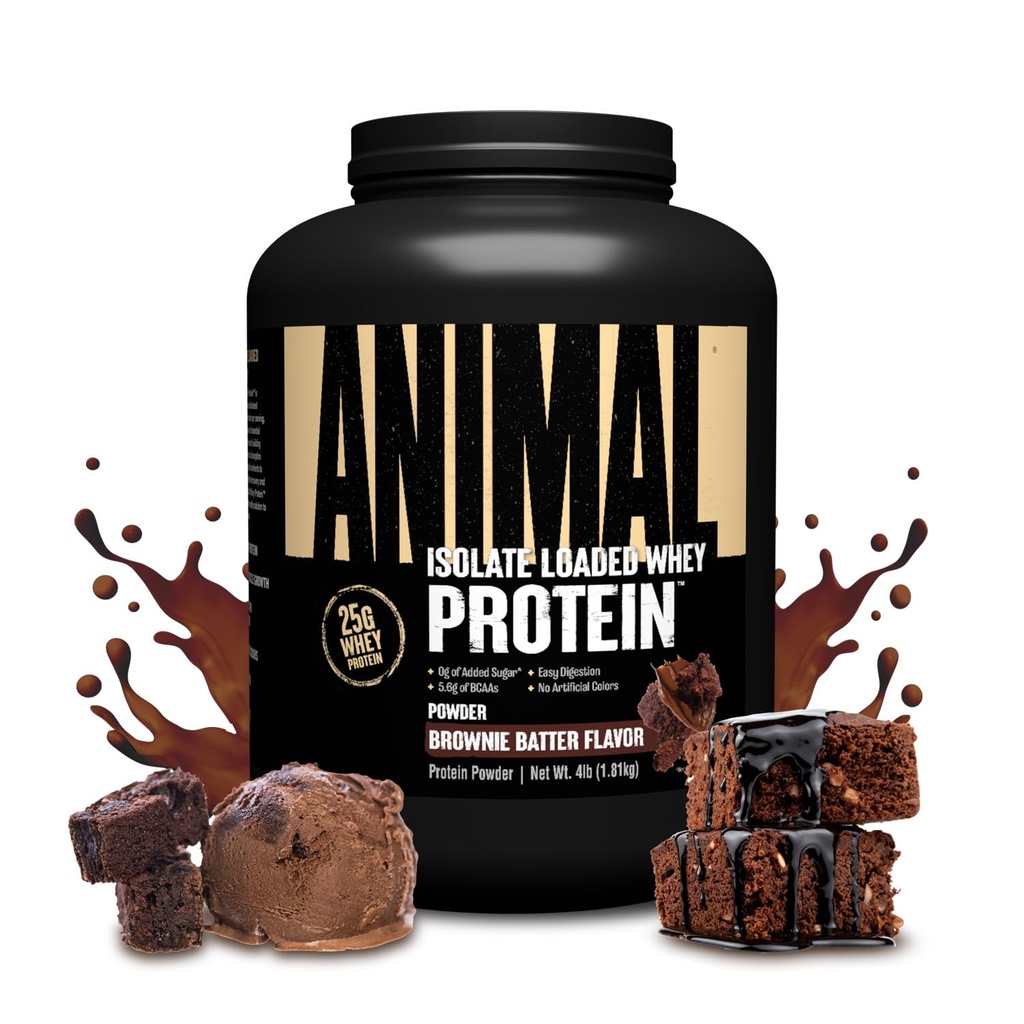 Animal Whey Isolate protein Toz - Pre & Post Workout Muscle Builder ve Recovery için Erkekler ve Kadınlar için Enzymes - 25g Protein, Great Taste, Low Sugar - Brownie Batter 4 lbs