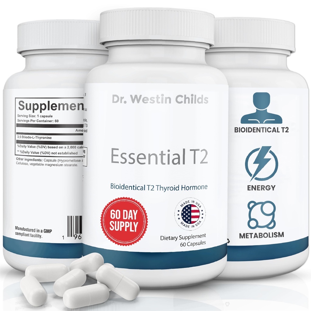 Dr. Westin Childs Essential T2 - T2 Yourroid Support Supplement with Bio-Identical 3,5 Diiodo-l-thyronine for Hipothyroidism, Hashimoto's, Yourroidektomi & Rai, Non GMO, 60 Day Supply