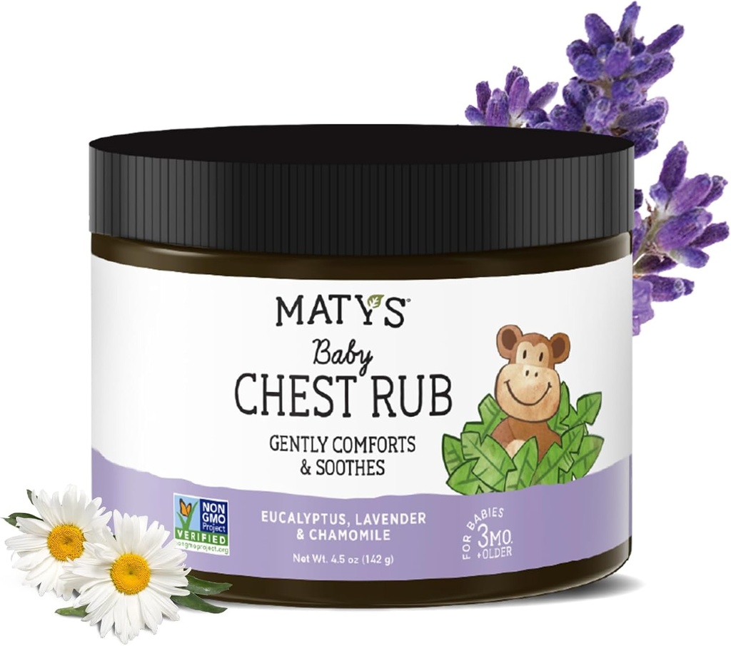 Matys Baby Chest Rub, Soothing Congestion Relief Vapor Rub for Babies 3 Months Old +, Clean & Comforting Eucalyptus, Lavender, & Chamomile for Sleep, Non-GMO, Petroleum Free, Menthol Free, 4.5 oz Tub