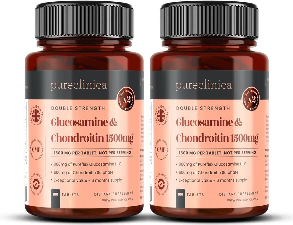 Safclinica 1500 mg Glucosamin HLC ve Chondroitin x 360 Tabletler (2 180 şişe) - 12 Ay Supply. En Etkili ve Biyo Aktif: Chondroitin% 90, Glucosamine HCL 83.1%