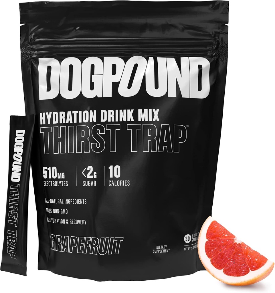 DOGPOUND Thirst Tuz | Hydration Supplement | Electrolyte Drink Mix for Workout & Nightlife Recovery | Grapetre | 10 Calories | 30 Easy Open Sticks