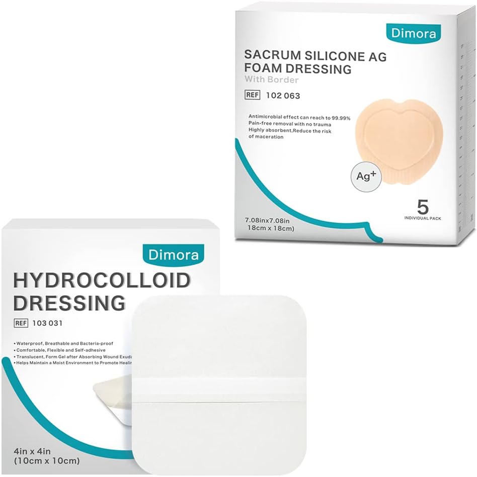Hydrocolloid Yara Giymek, 10 Paket Ultra İnce 4" x 4" + Ag Silver Sacrum Köpük Yara Elbiseleri Silikon Yapıştırıcısı 7"x7"
