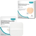 Hydrocolloid Yara Giymek, 10 Paket Ultra İnce 4" x 4" + Ag Silver Sacrum Köpük Yara Elbiseleri Silikon Yapıştırıcısı 7"x7"