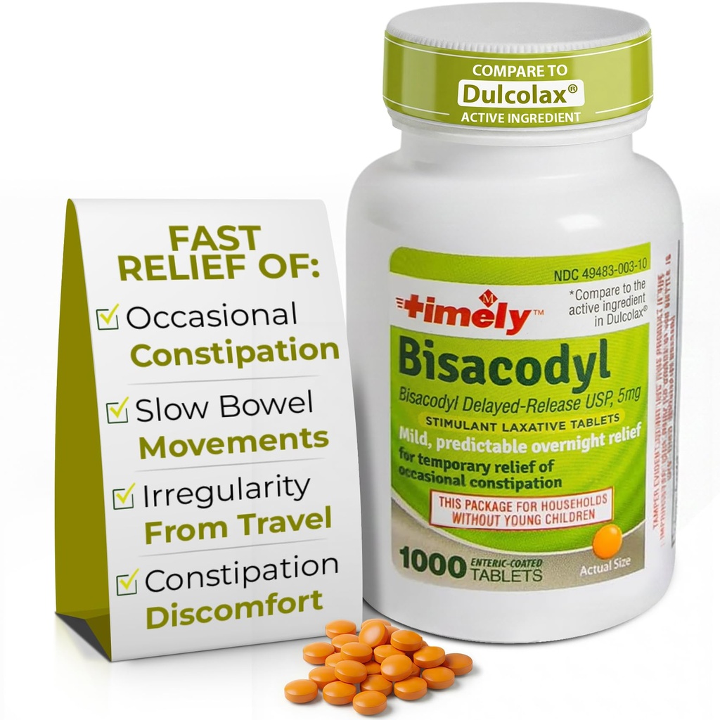 Zamanlı Laxative Bisacodyl 5 mg Tabletler - Constipation Fast Acting & Gentle için Stimulant Laxatives - Overnight Constipation Relief for Yetişkinler -1000 Tabletler