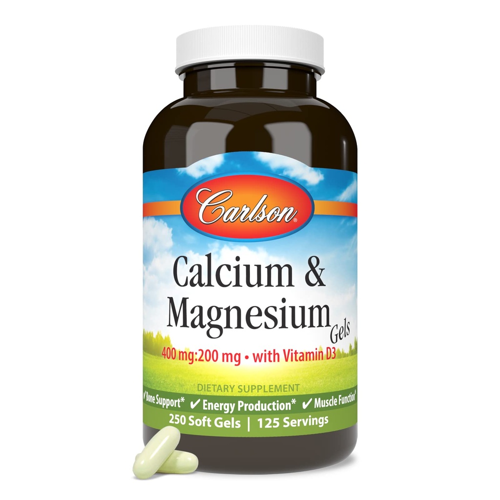 Carlson - Gıda ve Magnezyum Gels, 2:1 - Magnezyum Oranları, 200 mguba Supplement, 100 mg Magnezyum Tamam, Bone Support, Energy Production, 250 Softgels