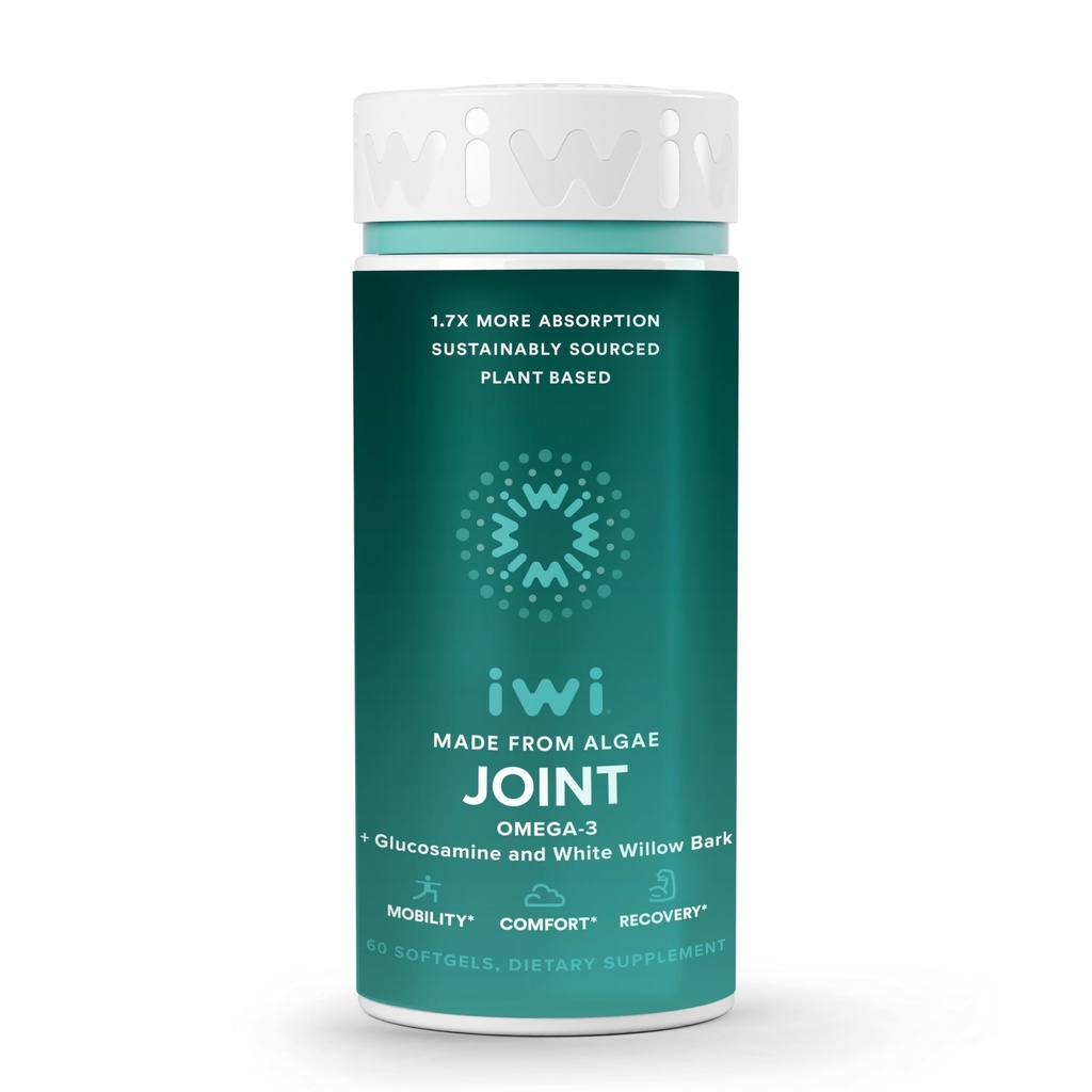Iwi Life Joint Omega-3, 60 Softgels (30 hizmet), Plant-Based Algae Omega-3 with Glucosamine, Mobility Support Diyetary Supplement, Krill & Fish Oil Alternative, No Fishy Aftertaste