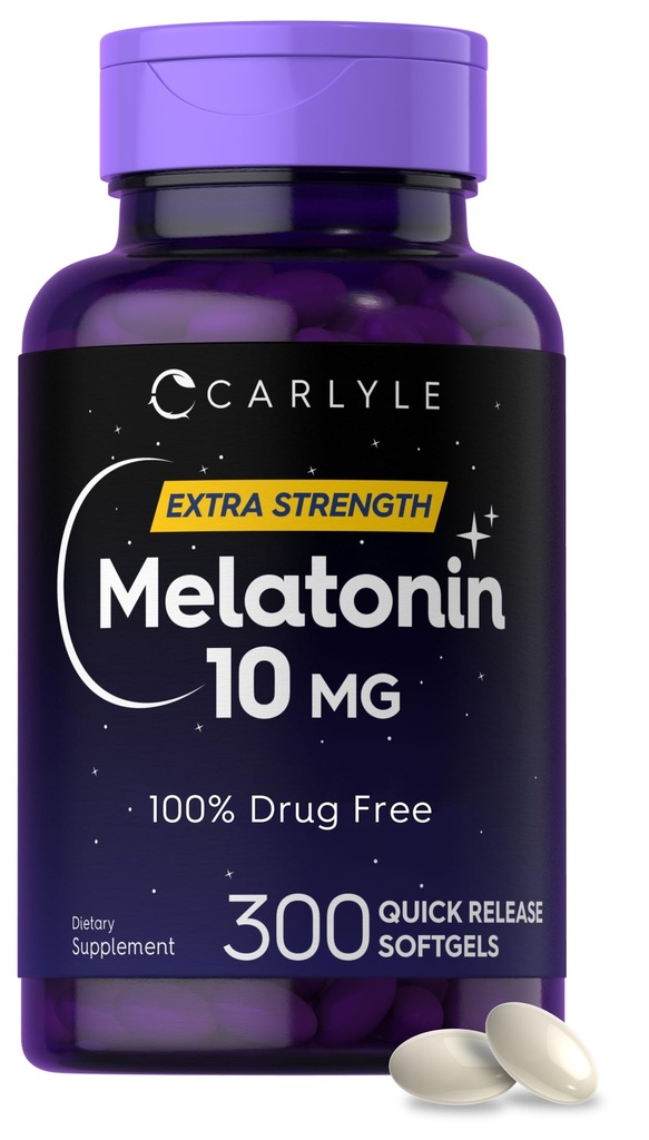 Carlyle Melatonin 10 mg | 300 Softgels | Yetişkinler için Ekstra Güç Desteği | Gluten Ücretsiz Supplement