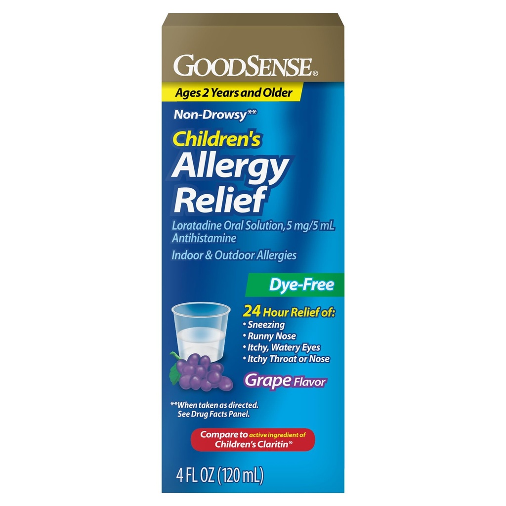 GoodSense Children's Alerji Relief - Loratadine Oral Çözüm - Grape Flavor - 24 Saat Non-Drowsy Antihistamine, 4 Fl Oz