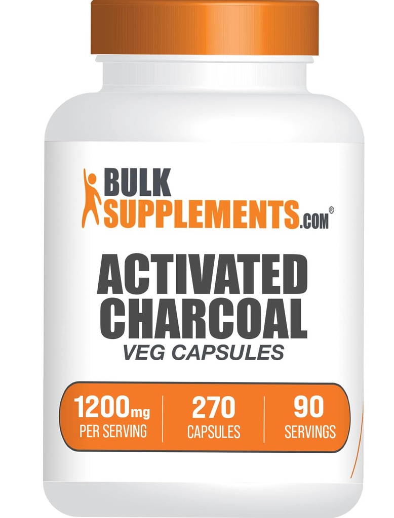 BulkSupplements.com Aktif Charcoal Capsules - Coconut Charcoal, Kidney Desteği için Aktif Charcoal Pills - Vegan, 3 Capsules (1200 mg), 270 Veg Capsules