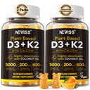 D3 5000iu & K2 ( MK7 olarak) 200mcg Gummies + 600 mgo, Yüksek Absorpsiyon için Coconut Yağı, En Güçlü Vitamin D3 K2 Supplement - Bones Muscle Immune için Destek, Vegan 2Packs