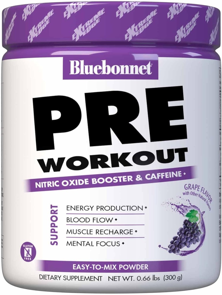 BlueBonnet Beslenme Extreme Edge Pre egzersizi, Nitrik Oksit (NO) seviyelerini artırmak, 30 Hizmet, Grape Flavor, 10.56 Oz