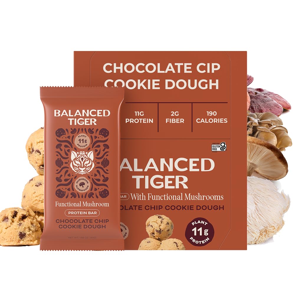 Organik Fonksiyonel Mushroom Vegan Protein Barlar | ABD'de Made in ABD | Full Dose (1500 mg) Lions Mane, Chaga, Reishi & Cordyceps Bars | Plant Protein Bars w/ Adaptogens & Superfoods | Chocolate