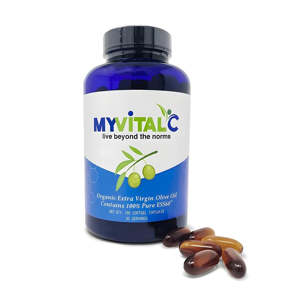 MyVitalC Pure ESS60 Ekstra Virgin Zeytinyağı Yumuşakgel Kapsülleri - Saf Zeytinyağı ile Yüksek Güç Antioksik Supplement - Erkekler ve Kadınlar için Tamamlar - 180 Softgels