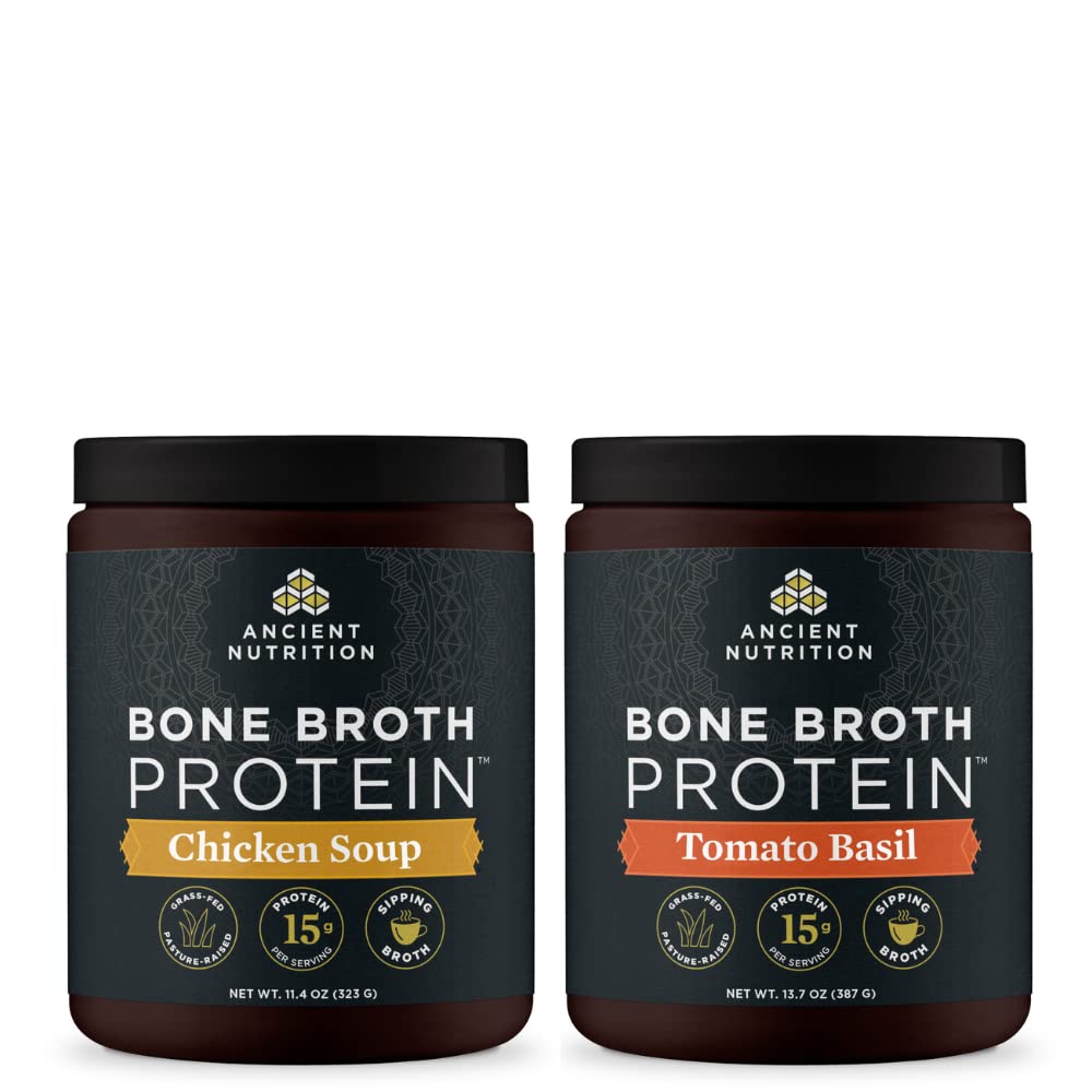 Eski Beslenme Bone Broth protein Toz, Tavuk Soup, 15 Hizmet + Bone Broth protein Toz, Tomato Basil, 15 Hizmet