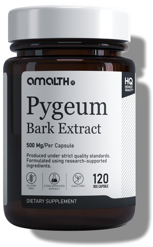 Amalth Pygeum Bark Ekstra Potency (6.5% fitsterols) Destekler Urinary Tract & Prostate Health Men Herbal Supplements 120 Capsules (Non –GMO)
