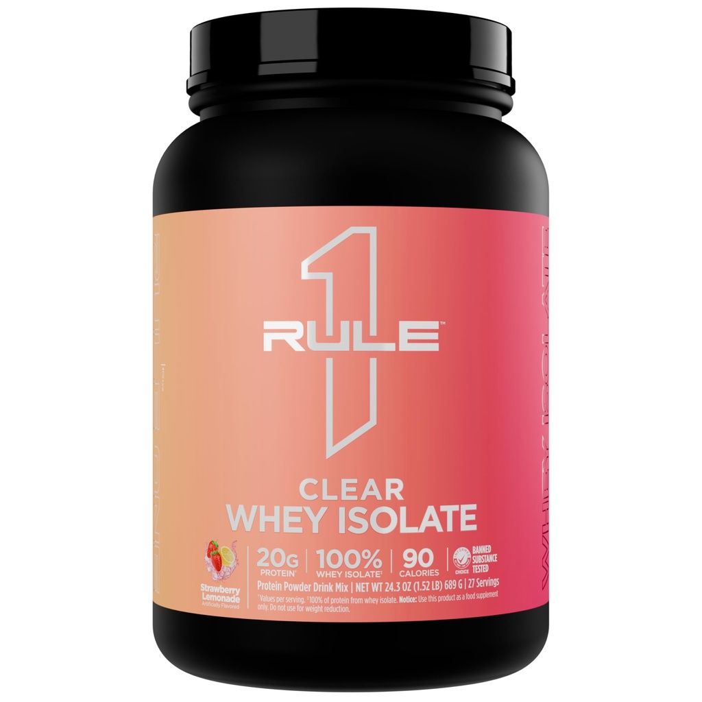 Kural 1 Clear Whey Isolate - 20g All-whey Isolate protein, over 9g EAAs, 300 mg of Electrolyte Minerals, 90 Calories, Light, Crisp ve Tazeleme Tadı (27 Hizmet, Strawberry Lemonade)