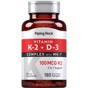 Piping Rock Vitamin K2 D3 Supplement | 100 mcg | 180 Softgels | MK7 | Non-GMO, Gluten Free