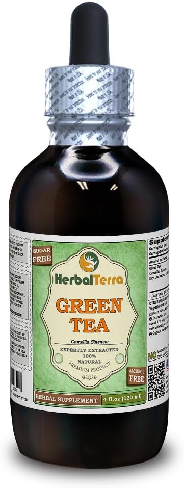 Green Tea (Camellia Sinensis) Glycerite, Organik kuru Alkol Özgür Sıvı Ekstraksiyonu (Brand Name: HerbalTerra, Proudly Made in USA) 4 fl.oz (120 ml)