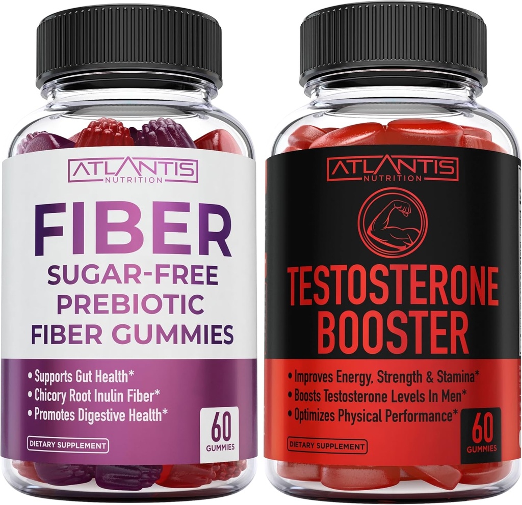 Atlantis Beslenme Sugar Free Prebiyotik Fiber Gummies for Yetişkinler 60 Gummies + testosteron ATM 2Pack (120 Gummies)