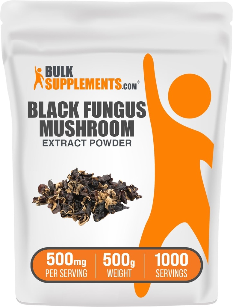 BulkSupplements.com Black Fungus Mushroom Extract Powder - Wood Ear Mushrooms Powder - Vegan & Gluten Free, 500mg per Serving, 500g (1.1 lbs) (Pack of 1)