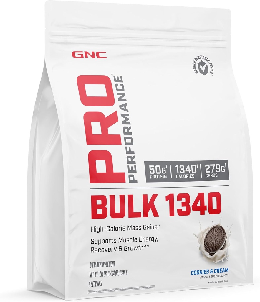 GNC Pro Performance Bulk 1340 Mass Winer Protein Toz, 50g, Gluten Free, Whey, Kretine, BCAA, 3. Parti Test Edildi, Kas Kurtarma ve Büyüme, Mikronutrients, Kurabiyeler ve Krem, 9 Hizmetler
