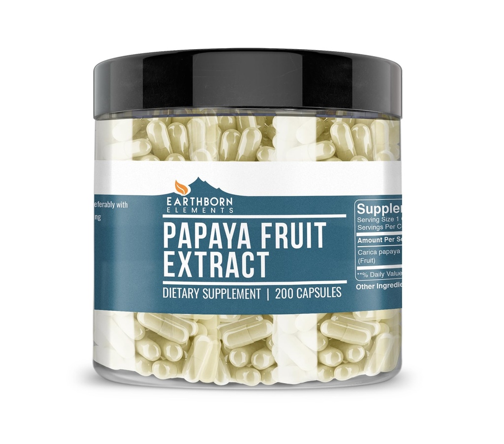 Earthborn Elements Papaya Meyvesi 200 Capsules, Pure & Undiled, Hiçbir Katkı Yok