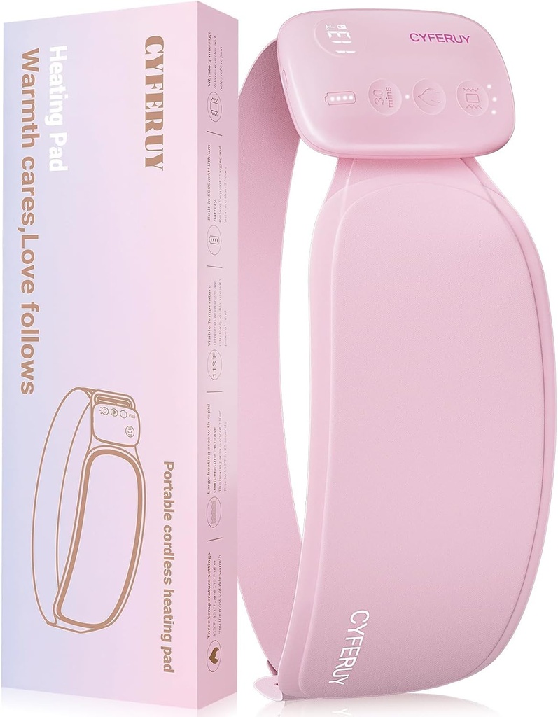 Portable Heating Pad for Period Cramps, Menstrual Heating Pad with 5000mAh Magnetic Controller, 3 Heat Levels & 3 Massage Modes for Period Cramps Pain Relief, Christmas Gift for Women