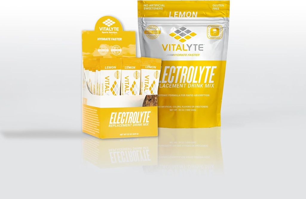 Vitalyte Electrolyte Toz İçecek Mix Sche, 1 Standup Pouch + 25 Count Packet, Gluten Free Post Workout Toz İçecek Mix, Lemon Flavor