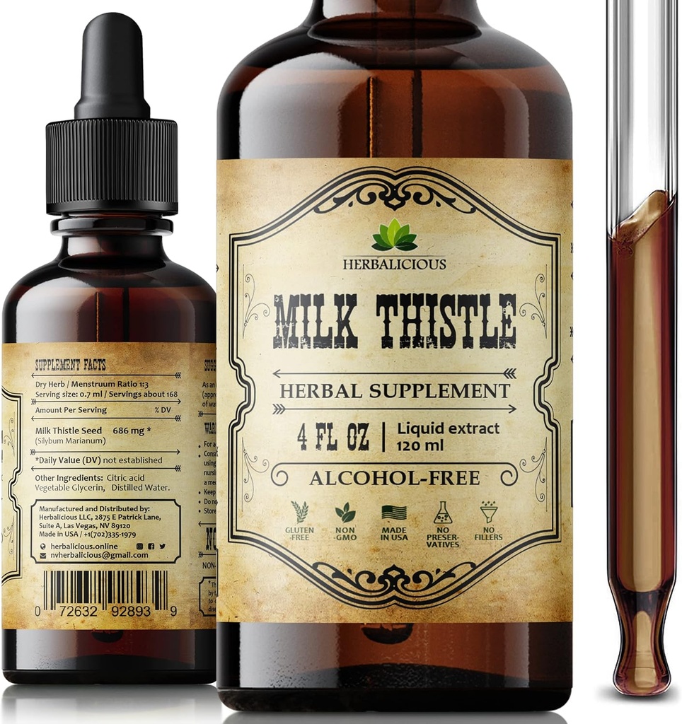 Süt Butle Liver Detox – Liver Cleanse için tüm doğal Silymarin özü, Immune Support & Skin Health – Herbal Milk Thistle Supplement – 4 fl ozz