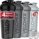VELOMIX -4 Pack- 28 oz protein Mixer Şişeler - 4 Wirex Whisk | Protein Shakes | Protein Shaker Şişe Paketi (Silver Mix)