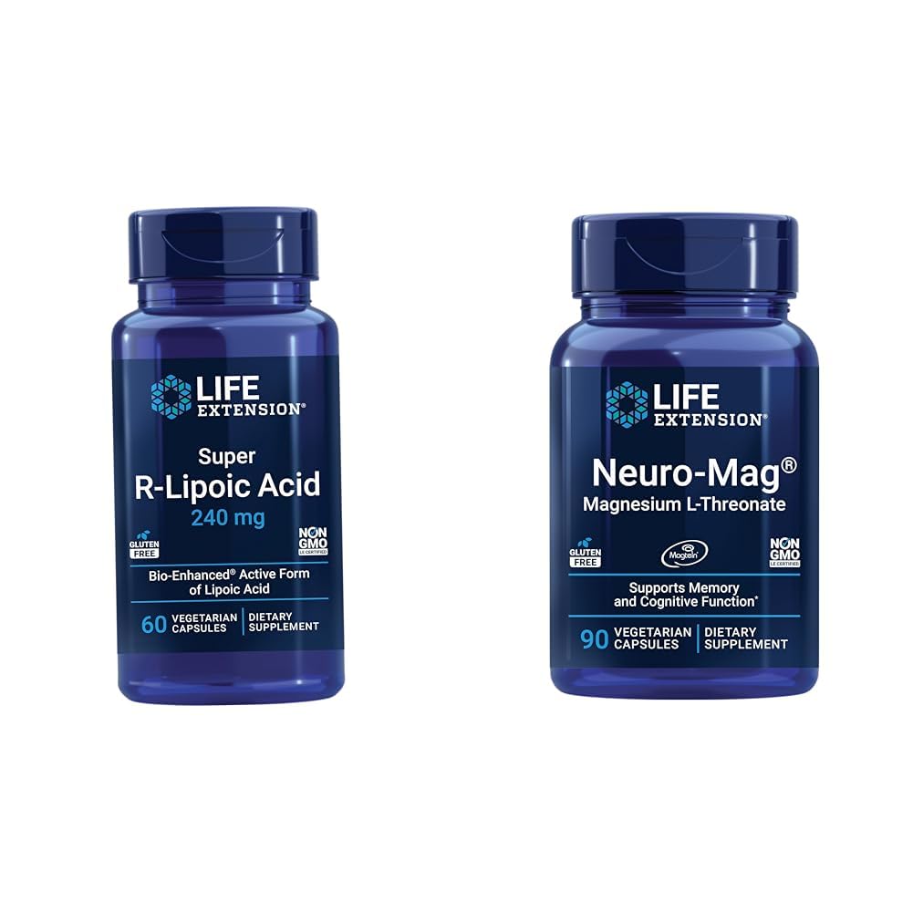 Life Extension Super R-Lipoic Acid – Longevity Supplement for Oxidative Stress Defense & Neuro-mag Magnezyum L-reonate, Magnezyum L-threonate