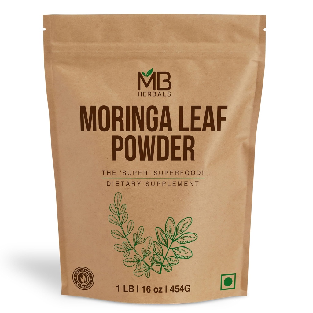 MB Herbals Moringa Leaf Toz 1 lb / 16 oz (454 Gram) |% 100 Pure Moringa Toz | İçecekler ve Smoothies'te Kolayca Mixes | No Preservatives