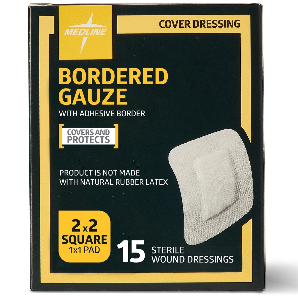 Medline Bordered Gauze, 2" x 2" Magnet Island Yara Giymek, Sterile, 15 Kont