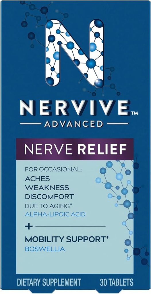 Nervive Advanced Nerve Relief + Mobility, Alfa Lipoic Acid ile Nerve Aches'i azaltmaya yardımcı olmak için, Weakness, & Discomfort* Vitamin ve Boswellia Hareketliliği teşvik etmek için *, Vitamin B12,B6,B1, 30 Tablet