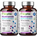 Biophix B-3 Nicotinamid 500 mg 180 Caps 2 Pack - Nicotinic Amide Niacin Natural Flush-Free Vitamin Formula - Destekler Skin Hücre Sağlığı