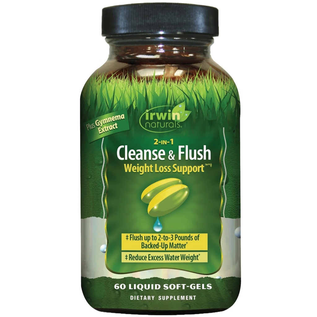 Irwin Naturals 2in-1 Cleanse & Flush Kilo Kayıp Desteği - 60 Sıvı Soft-Gels - Flushes Digestive Tract & Reduces Bloating - 30 Total Services