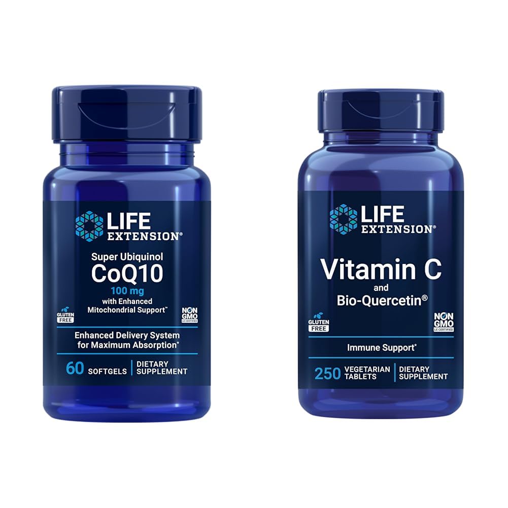 Hayat Super Ubiquinol CoQ10 60 Softgels ve C & Bio-Querce Phytosome 250 Tablet Kalp, Hücre Enerji, Immune & Sağlık Genel Desteği