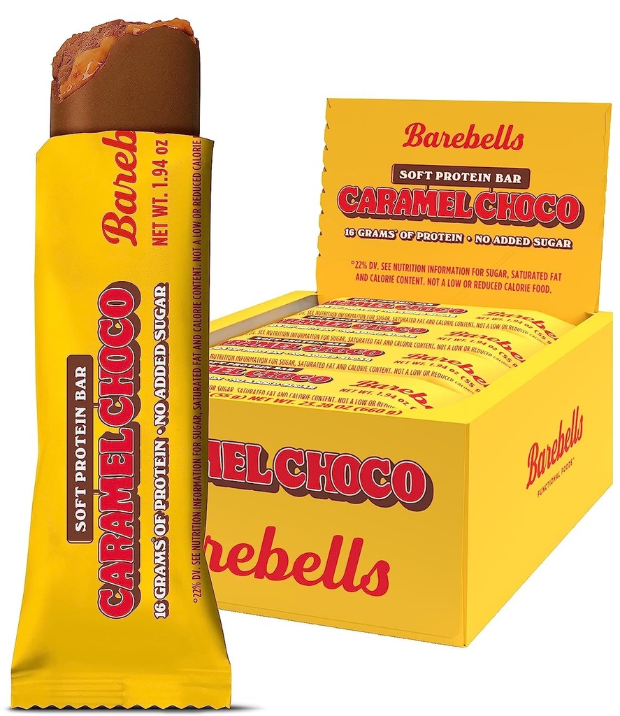 Barebells Soft Protein Bars Caramel Choco - 12 Kont, 1.9oz Bars - Protein Snacks with 16g of High protein - Fluffy Chocolate Protein Bar with 2g of Total Sugars - Soft Protein Snack & Kahvaltı Bars