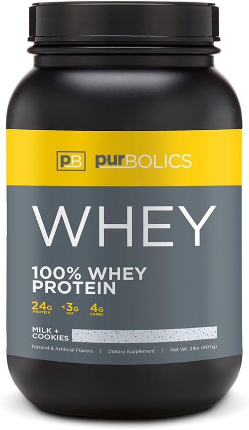 Purbolics Protein | 100% Whey Protein | Build Lean Muscle & Improve Recovery | 24g Protein | 28 Servings (Milk + Cookies)