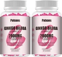 2 Packs 2000mg Ginkgo Biloba Gummies - Ginkgo Biloba Supplements for Brain Health Support, Improve Mood and Focus, Energy, Adult, Strawberry Flavor, 120 Count